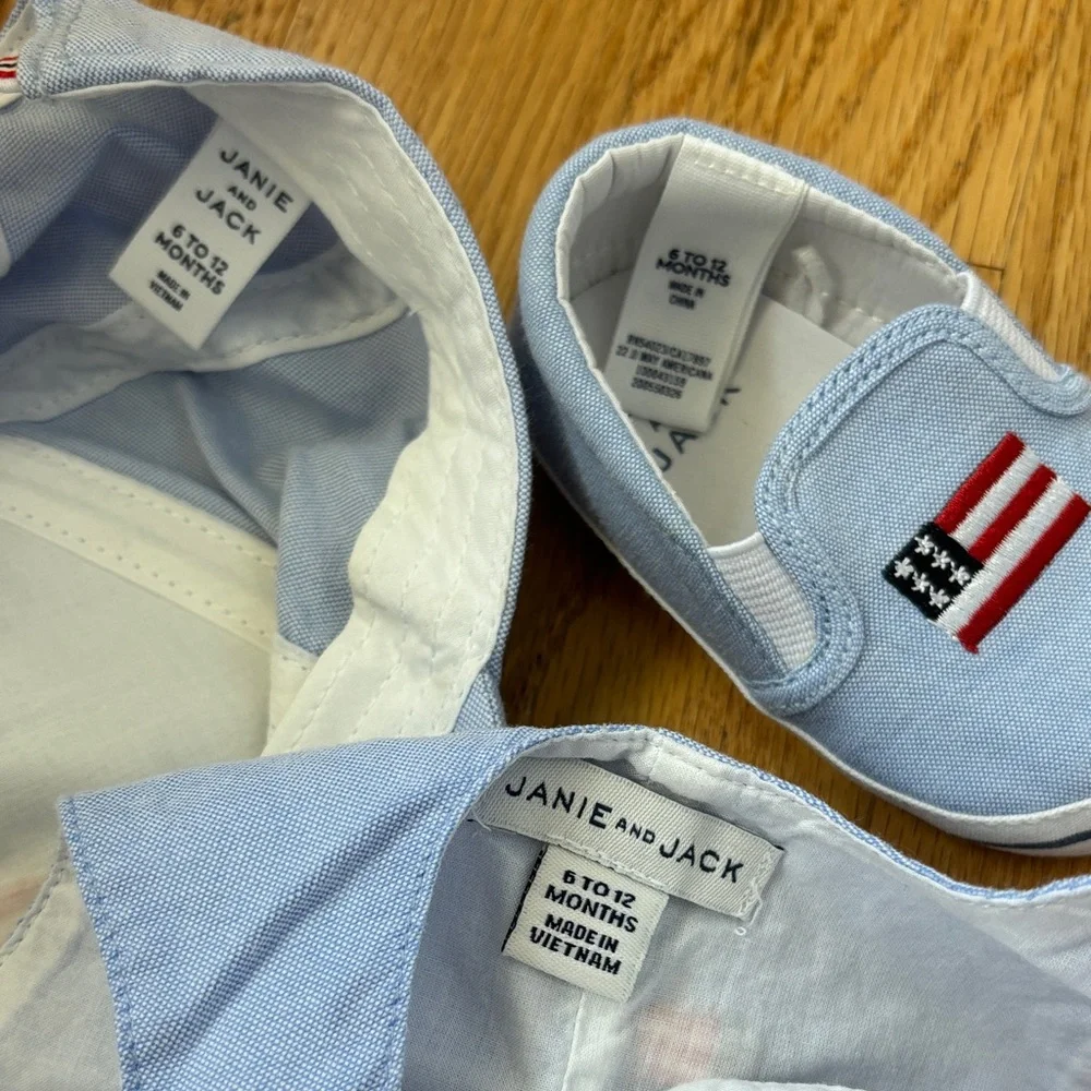 Janie and Jack Light Blue Infant Overalls, Shoes, Hat - Picture 2 of 10